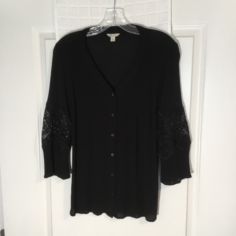 Cato Ladies V- Neck Button Down Top Black Size S